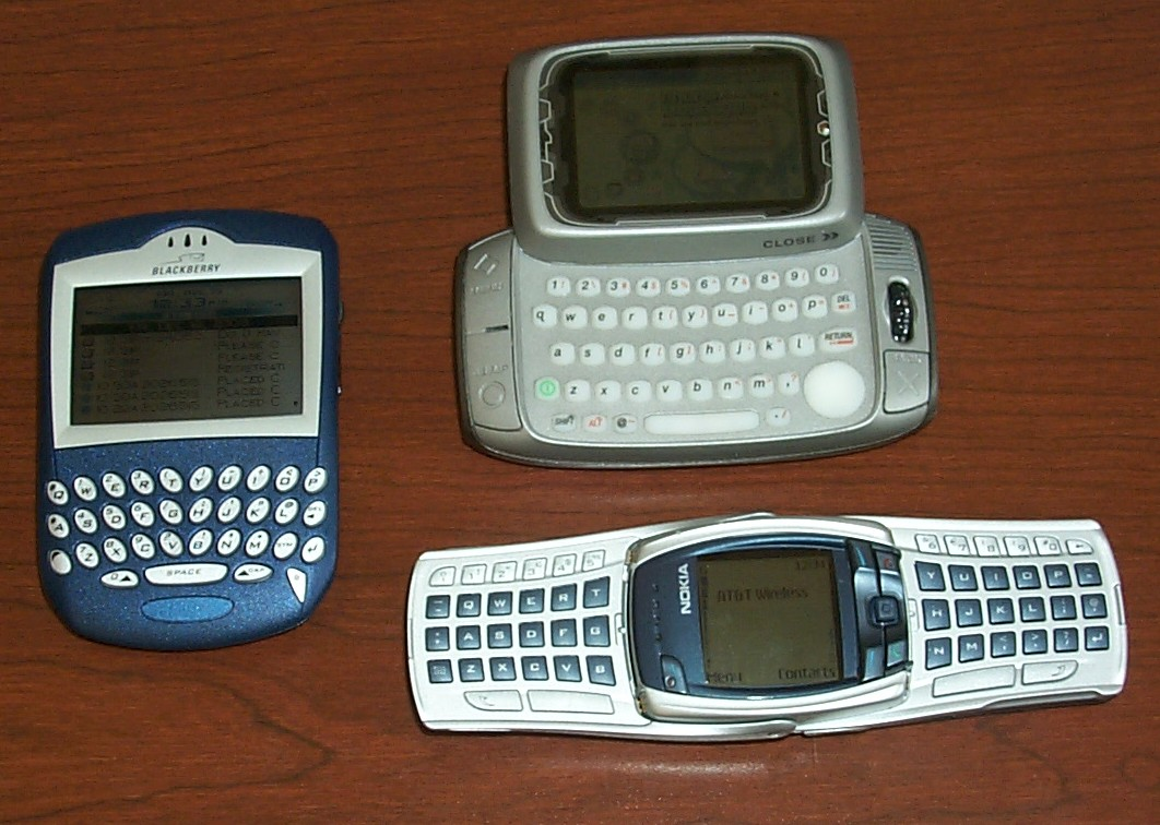 RIM Blackberry, Danger Sidekick, and Nokia wireless phone.