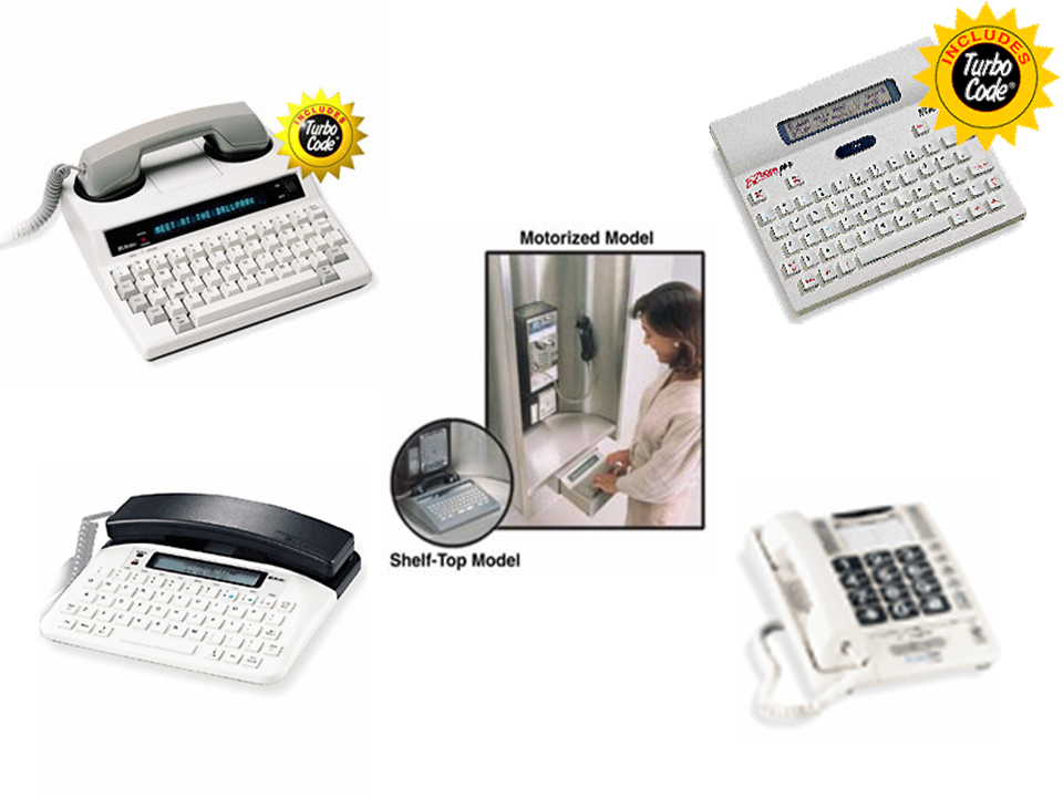 5 different models of TTYs are shown, including a pay-phone model.
