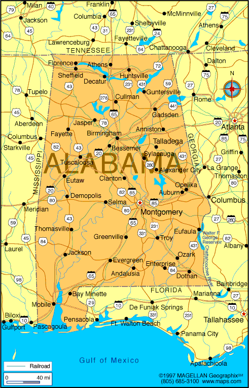 Map of Alabama with areas affected by hurricane marked in red.