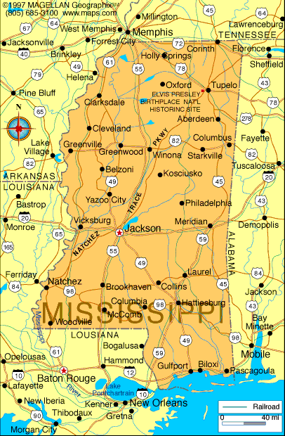 Map of Mississippi with area affected by hurricane marked.