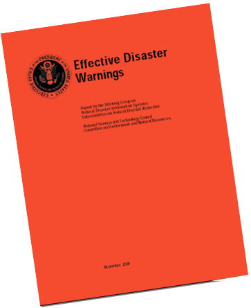 Image of the cover of the "Effective Disaster Warnings" Report.