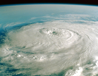 Satellite photo of a hurricane.