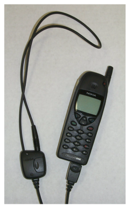 Nokia neckloop attached to a Nokia cell phone.