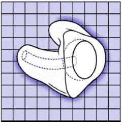 Diagram of a custom earmold for earbud of a hands-free cell phone accessory.