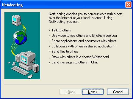 Graphic of NetMeeting's Introductory dialog box
