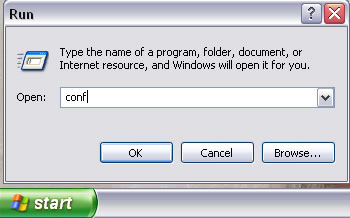 A RUN dialog box with conf typed in box