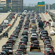 Photo of gridlocked highway on the road from Houston to Austin.