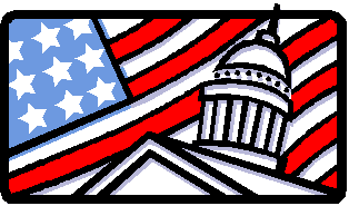 Cartoon of U.S. Capitol dome in front of U.S. flag.