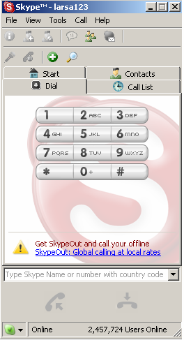 Screen shot of a Skype dialpad.