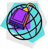 Cartoon of a globe with a modem and cord wrapped around it.