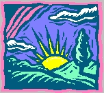 Decorative Picture - Drawing of the sun rising over a mountain.