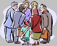 Decorative Picture - Group of people clustered together, chatting.