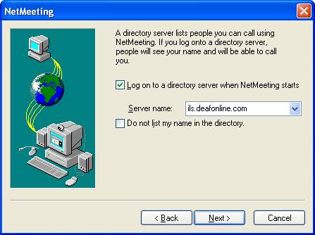Graphic of NetMeeting's director server setting dialog box