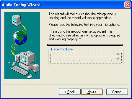 Graphic of NetMeeting's microphone test dialog box.