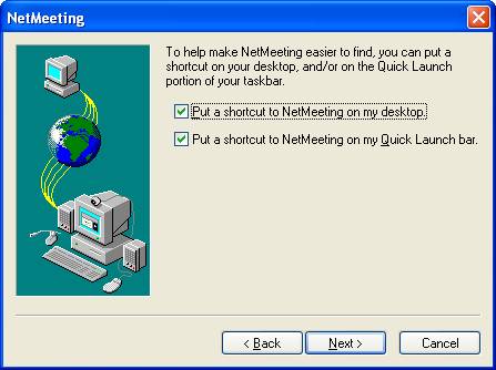 Graphic of NetMeetings's shortcut options dialog box