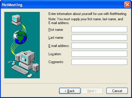 Graphic of NetMeeting's User Info entry dialog box
