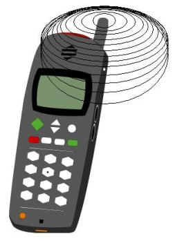 Image of wireless phone with electromagnetic field (EM) around the phone's antenna.